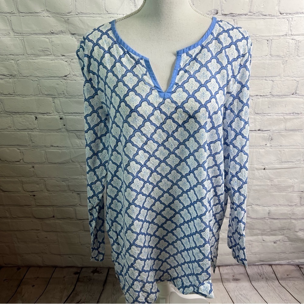 J Jill Blue and White Tunic Top Large